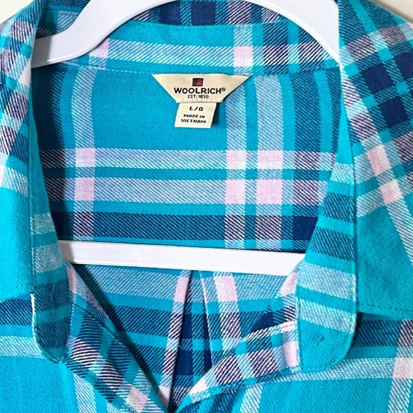 Woolrich Plaid Flannel Shirt Long Sleeve Turquoise, Navy and Pink - Picture 4 of 7